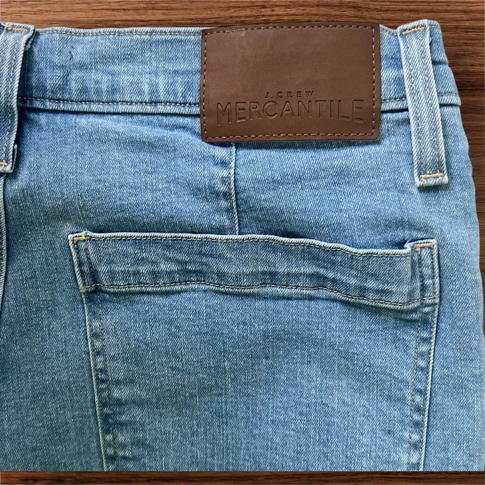 J.Crew Mercantile Size 31 Wide Leg Cropped Jeans Light Blue Denim Pockets Flaw